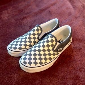 Pewter and white slip on vans